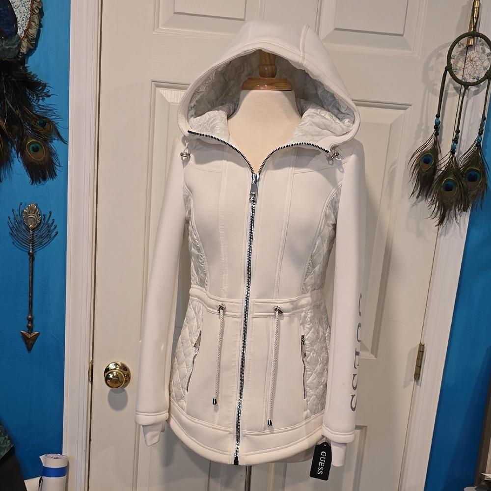 Guess Women's Ivory Hooded Ski Jacket